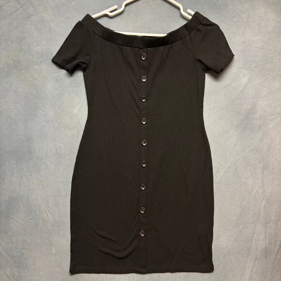 Y2K Off the Shoulder Dress J For Justify Ribbed Decorative Buttons Bodycon Witch - Picture 1 of 9